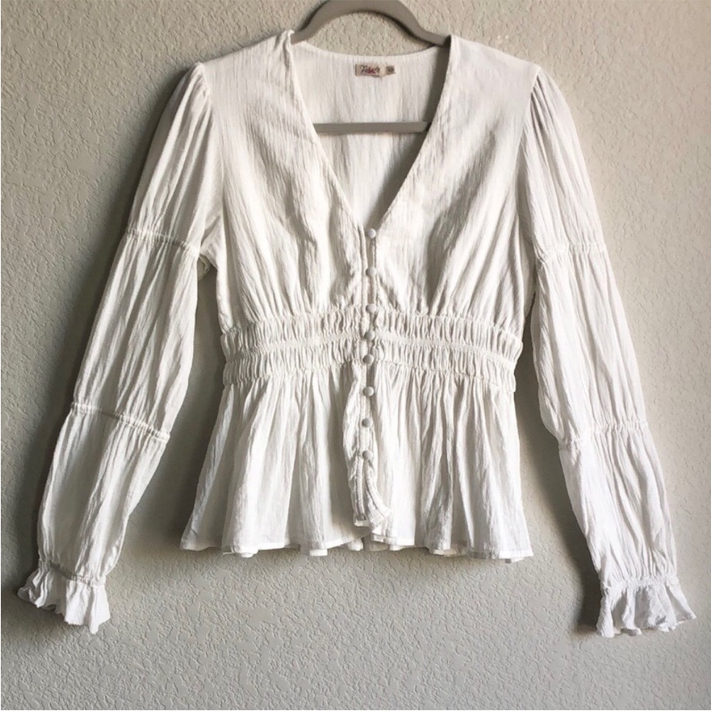 Faherty Womens Colette Cotton Blouse Small Off White Cottagecore